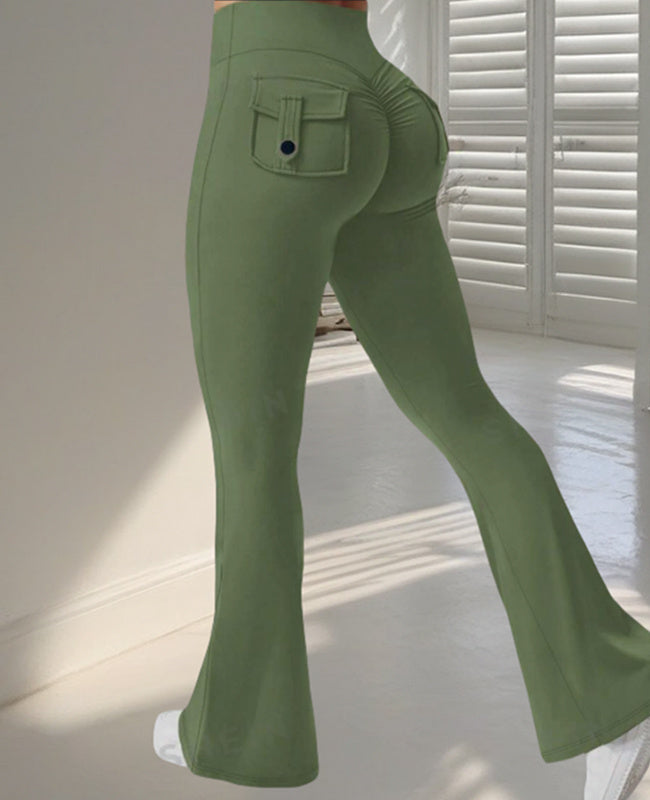 High-Waist Flared Yoga Pants – Slim Fit Workout Leggings with Pockets