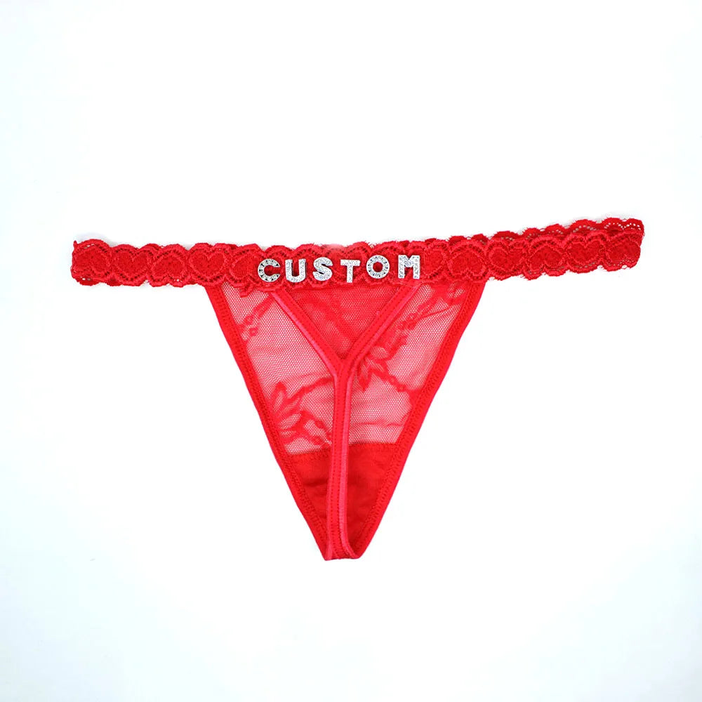 Custom Name Lace Thongs – Personalized G-String Lingerie for Women