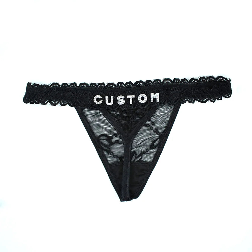 Custom Name Lace Thongs – Personalized G-String Lingerie for Women