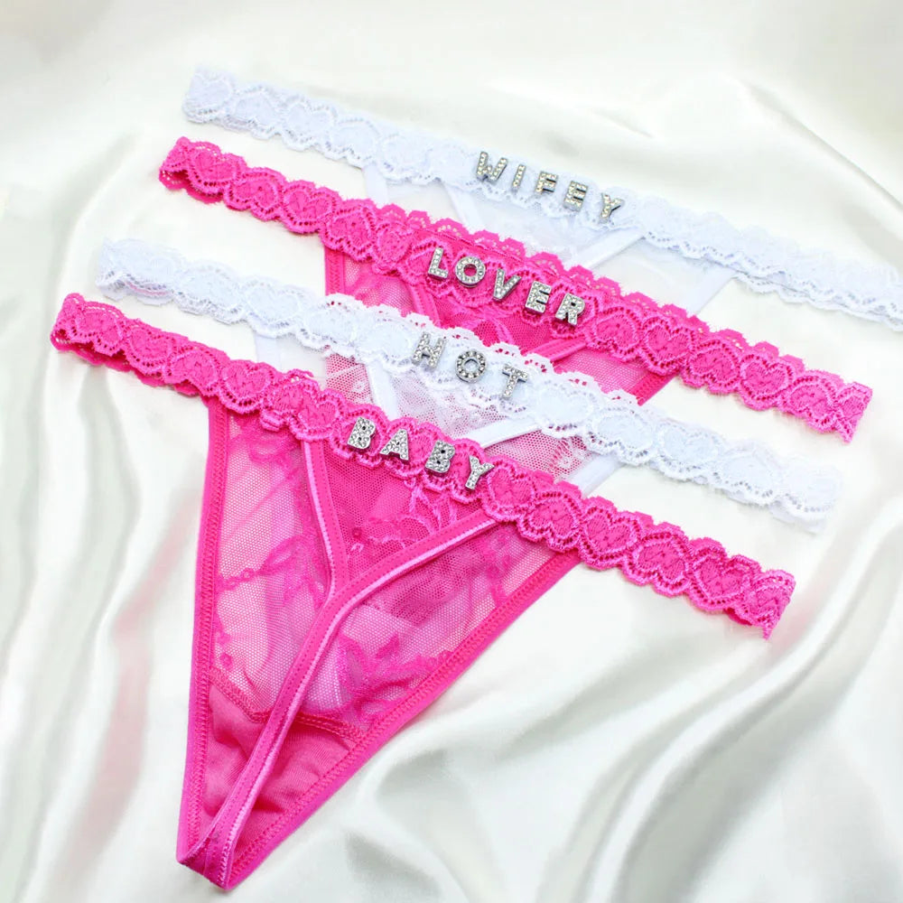 Custom Name Lace Thongs – Personalized G-String Lingerie for Women