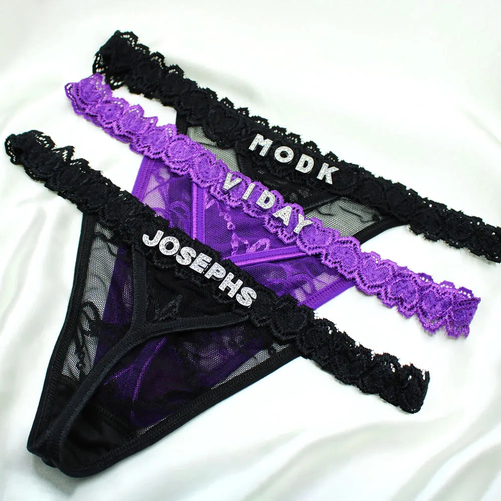 Custom Name Lace Thongs – Personalized G-String Lingerie for Women