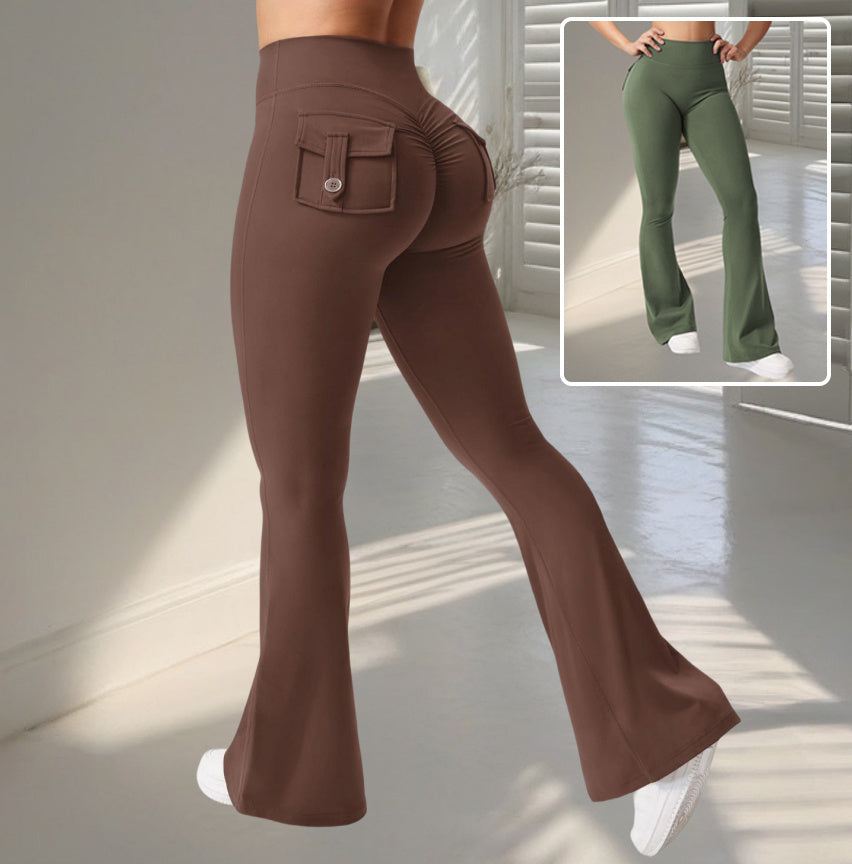 High-Waist Flared Yoga Pants – Slim Fit Workout Leggings with Pockets