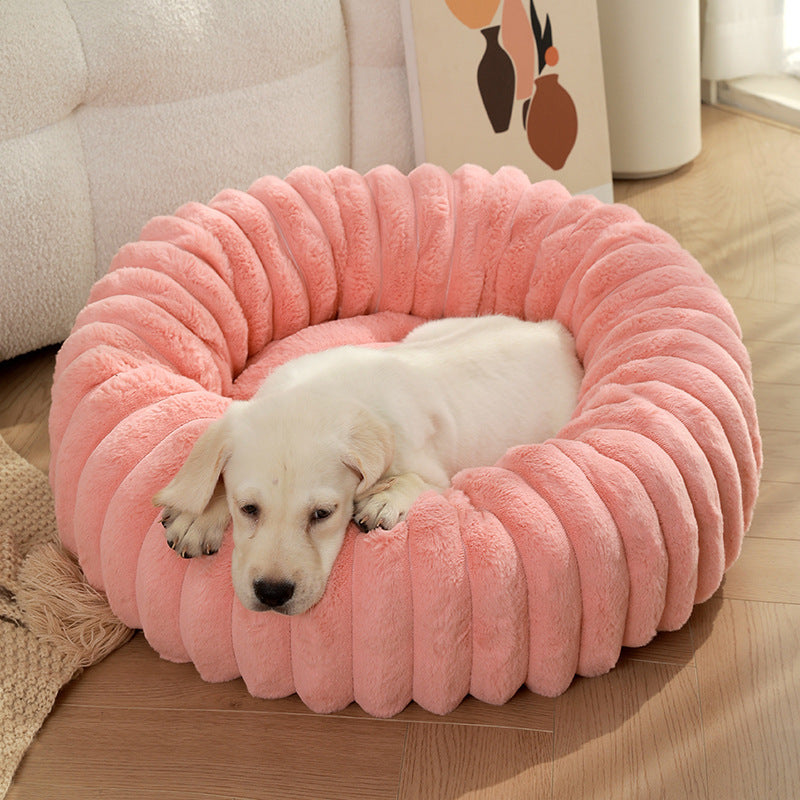 Plush Round Pet Bed – Warm & Soft Kennel for Cats and Dogs