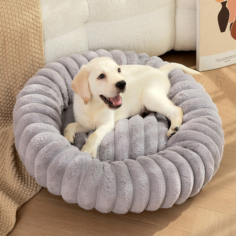 Plush Round Pet Bed – Warm & Soft Kennel for Cats and Dogs