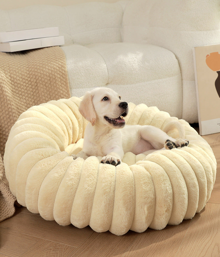 Plush Round Pet Bed – Warm & Soft Kennel for Cats and Dogs