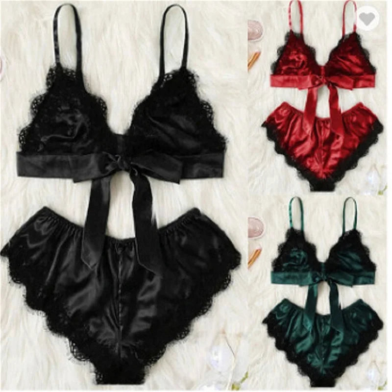 Satin Lace Lingerie Set – Sexy Sleepwear & Bra Set