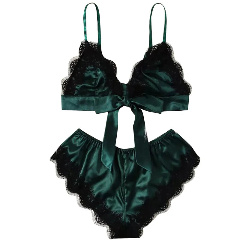 Satin Lace Lingerie Set – Sexy Sleepwear & Bra Set