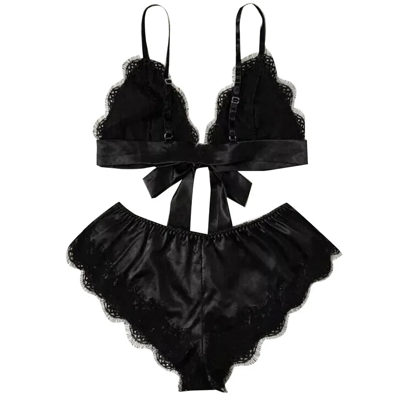 Satin Lace Lingerie Set – Sexy Sleepwear & Bra Set