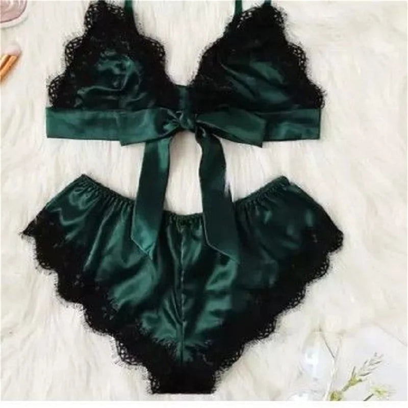 Satin Lace Lingerie Set – Sexy Sleepwear & Bra Set