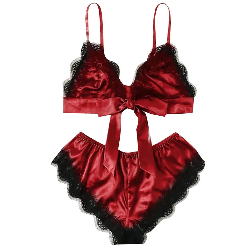 Satin Lace Lingerie Set – Sexy Sleepwear & Bra Set