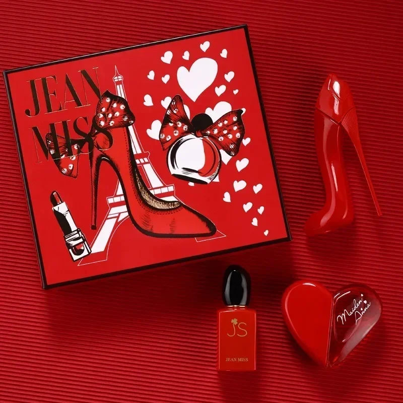 Women Perfume Red High-heel Gift Box 3pcs Set Floral