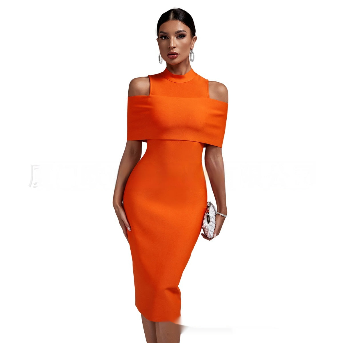 Shoulder-baring Slim-fit Solid Color Stretch Evening Dress