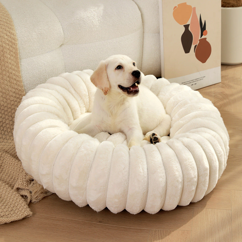 Plush Round Pet Bed – Warm & Soft Kennel for Cats and Dogs