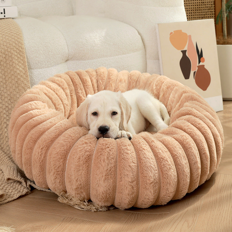 Plush Round Pet Bed – Warm & Soft Kennel for Cats and Dogs