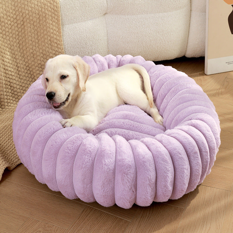 Plush Round Pet Bed – Warm & Soft Kennel for Cats and Dogs